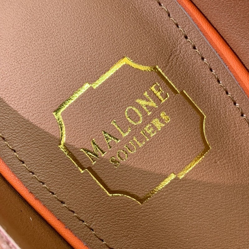 2025 Women Malone Souliers Brown Orange Leather Patent Leather Mid Heel Pumps