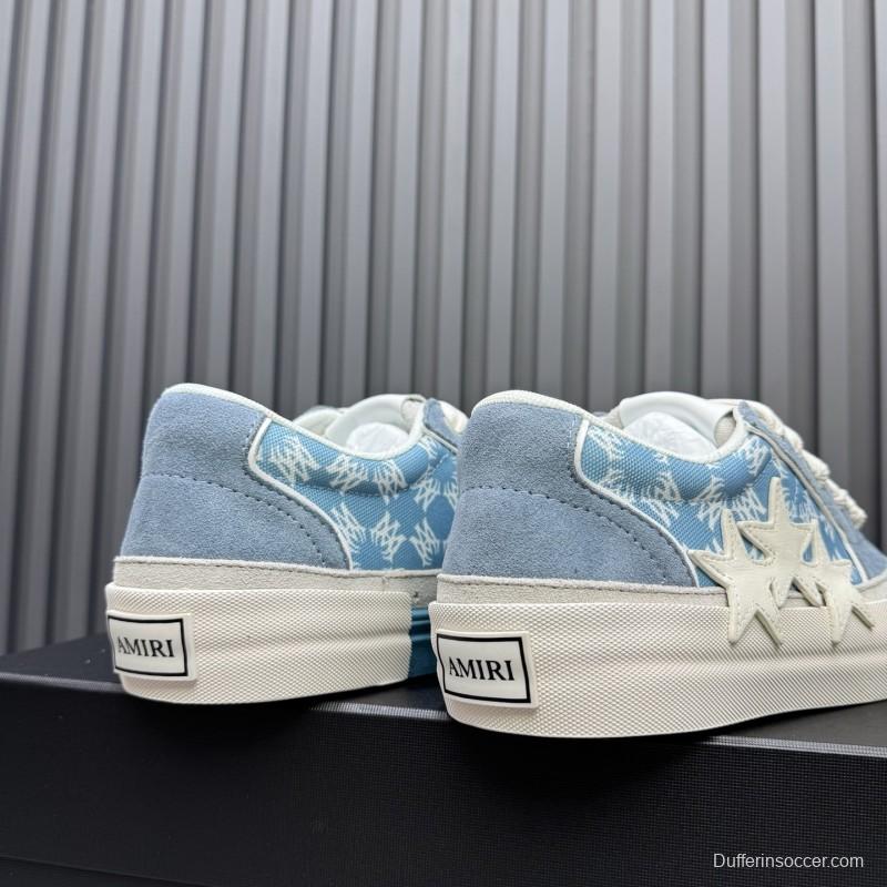 2025 Unisex Amiri Blue White Suede Canvas Sneakers
