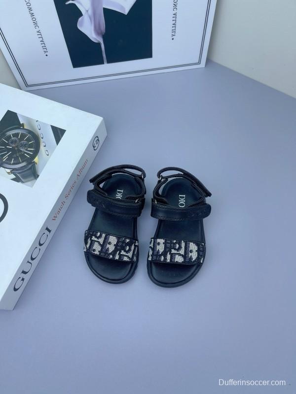 2025 Kids Dior Black Fabric Leather Sandals