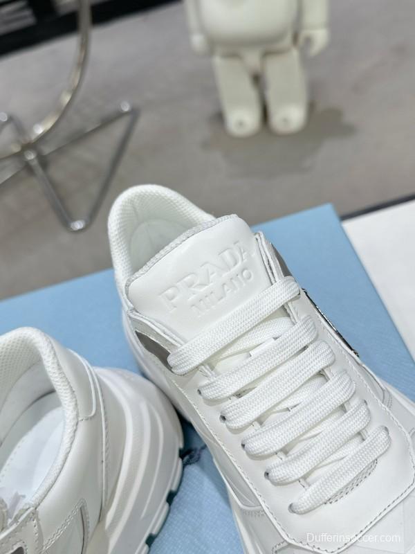 2025 Unisex Prada White Leather Sneakers
