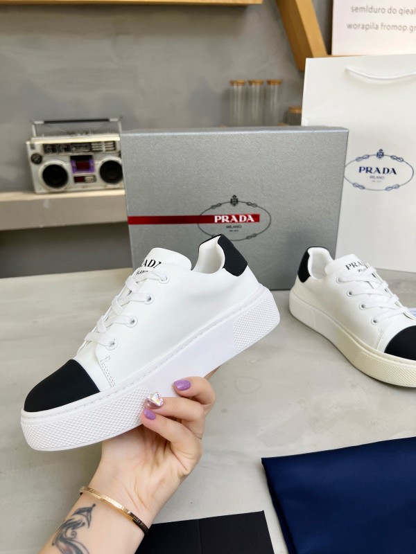 2024 Unisex Prada White Black Leather Sneakers MJ00310