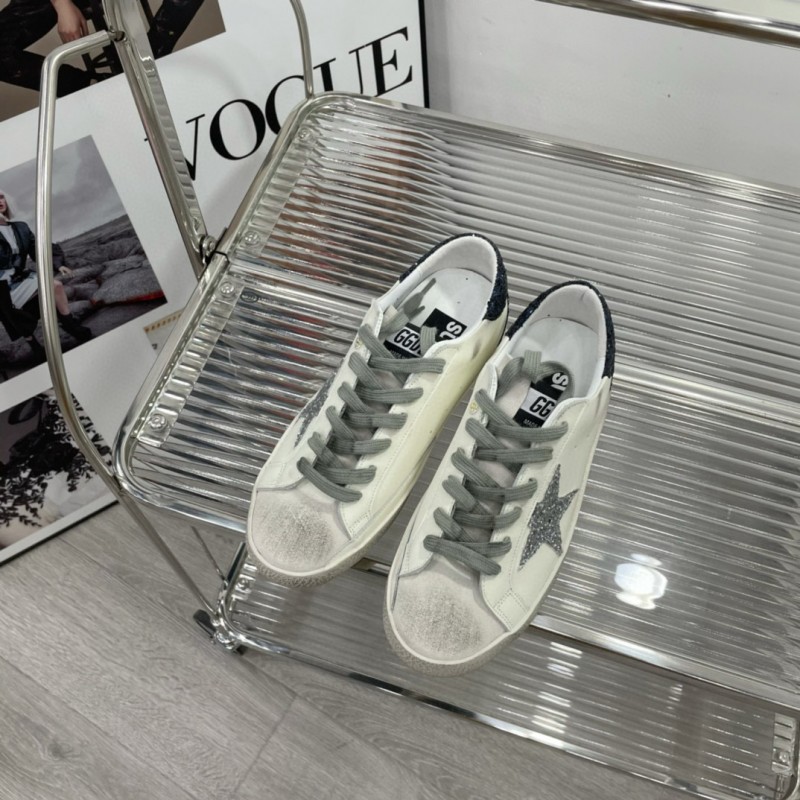2025 Women GGDB White Grey Glitter Leather Suede Sneakers