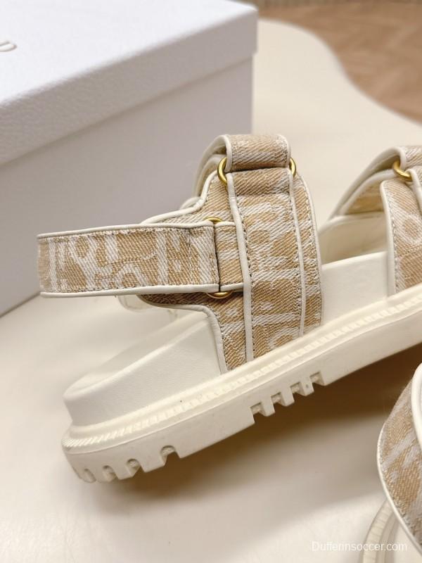 2025 Women Dior Beige Canvas Sandals Magic Tape LY