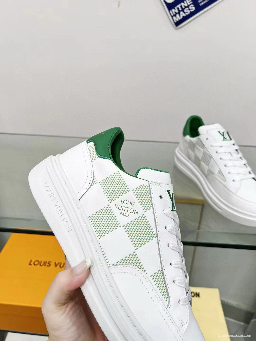 2024 Unisex Louis Vuitton Green White Leather Sneakers Maxi Damier MJ00330