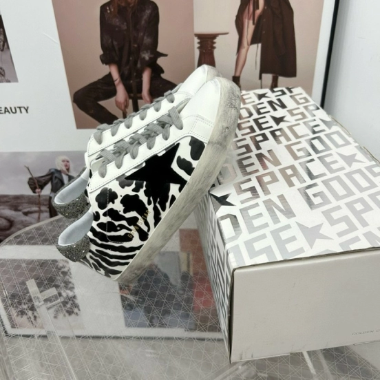 2025 Women GGDB Black White Leather Cow Print Sneakers