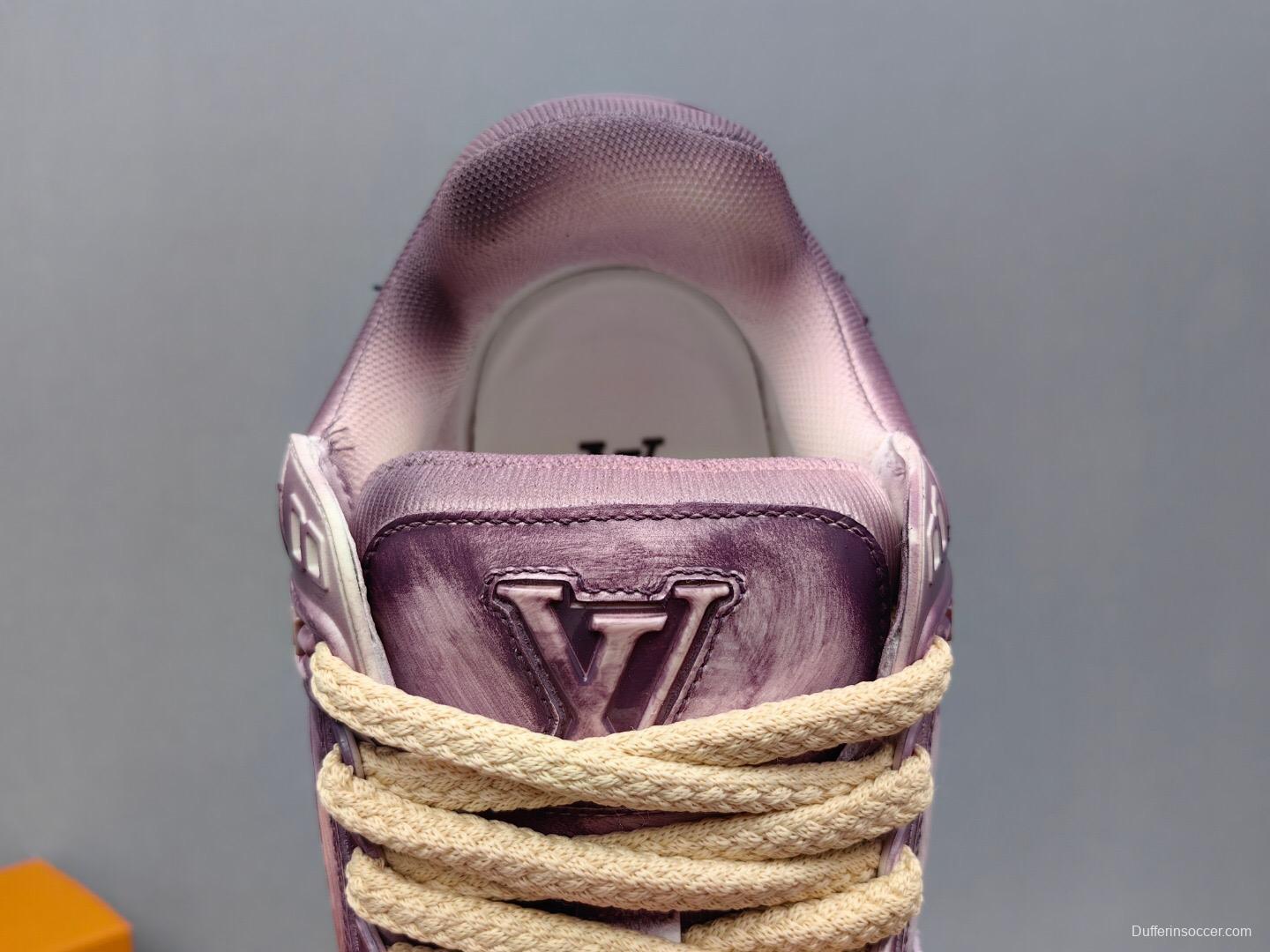2025 Unisex Louis Vuitton Purple Blue Leather Sneakers