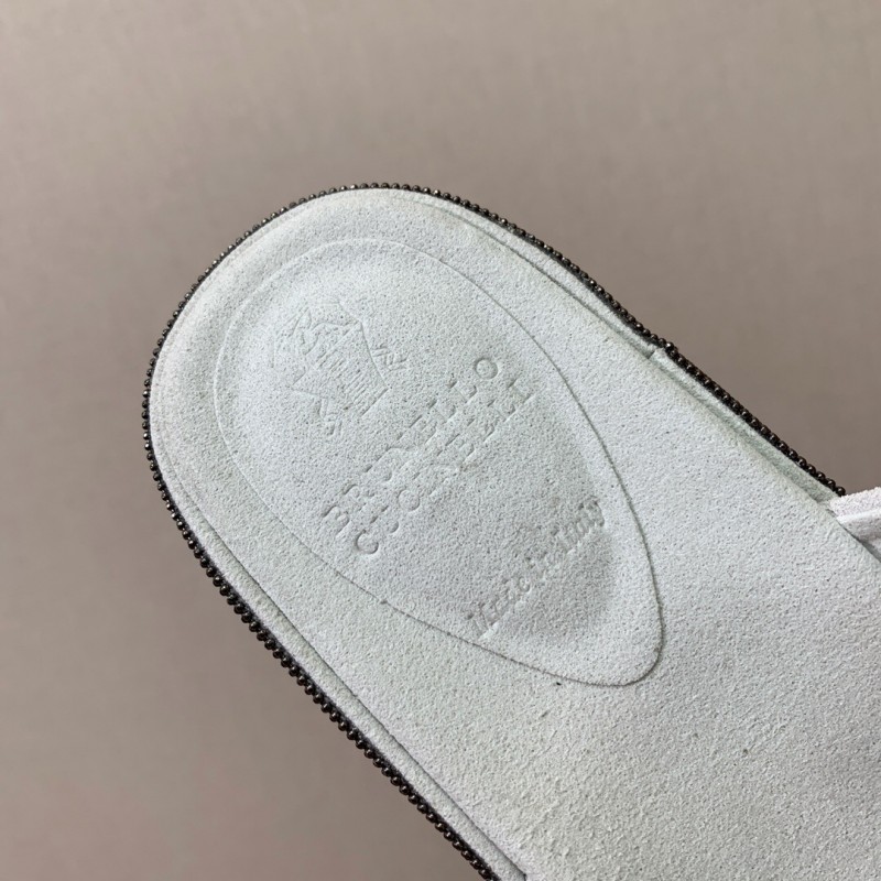 2025 Women BRUNELLO CUCINELLI White Suede Platform Slide Sandals Casual Craftsmanship LY00360(F)