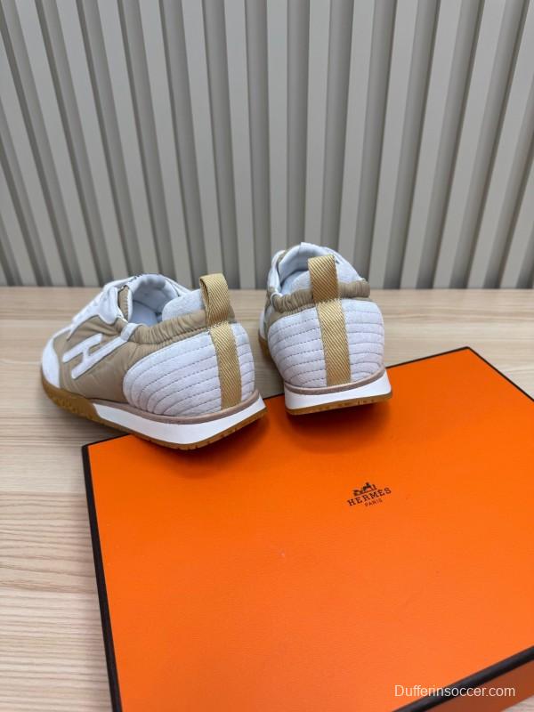 2025 Unisex Hermès White Beige Suede Goat Leather Sneakers Top Version LY00310