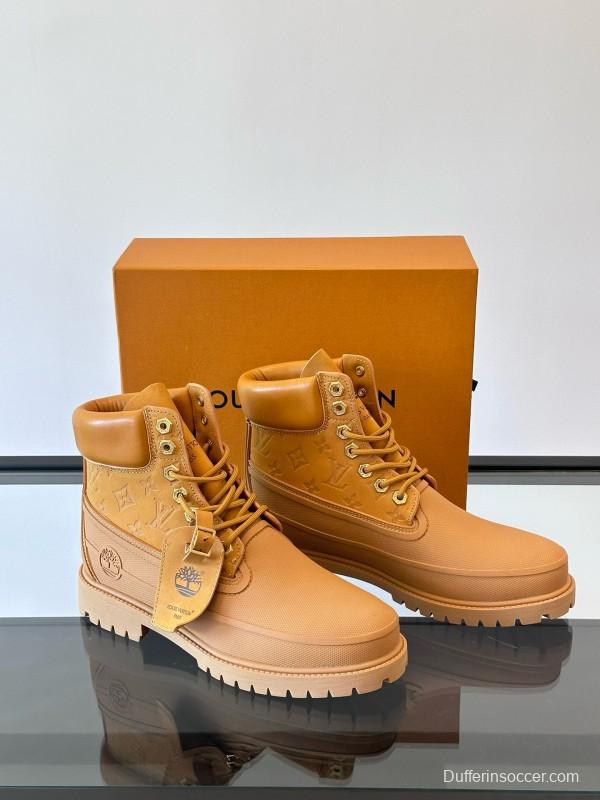 2024 Men Louis Vuitton Brown Leather Waterproof Work Boots MJ00390