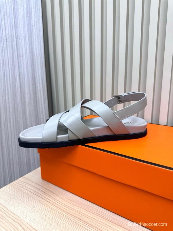 2025 Women Hermès Grey Leather Sandals LY00270