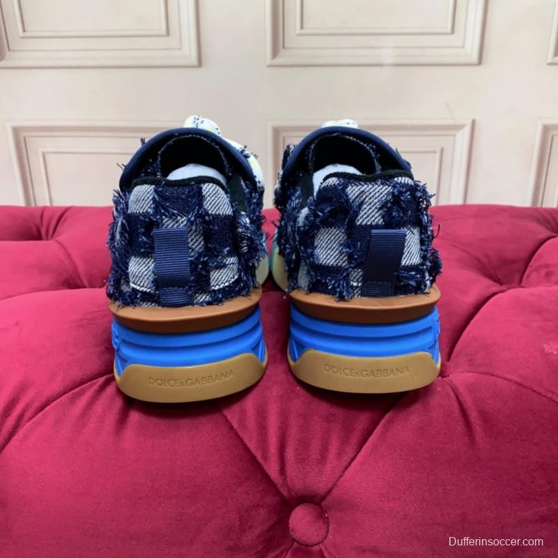 2024 Unisex Dolce & Gabbana Blue Black Canvas Leather Sneakers