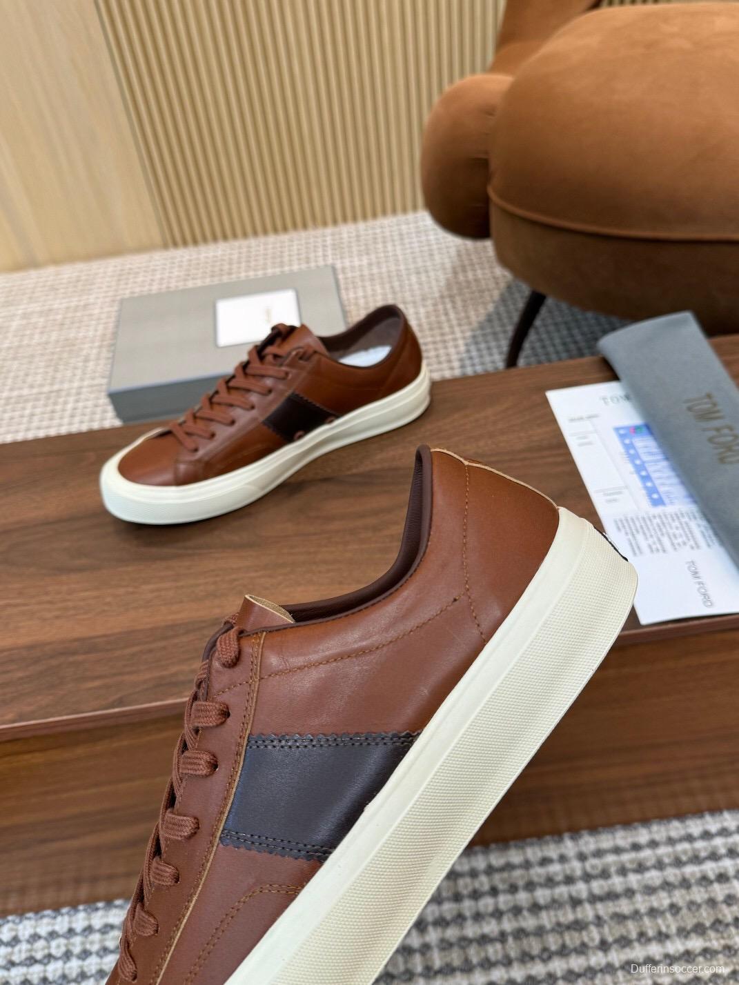2025 Men TOM FORD Brown Black Leather Sneakers LY00360