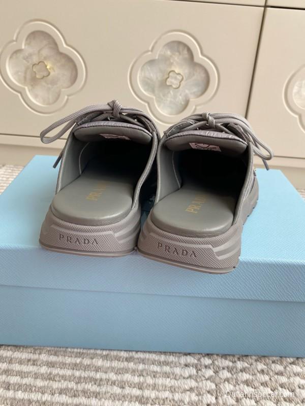 2025 Women Prada Grey Suede Nylon Sneakers LY00290