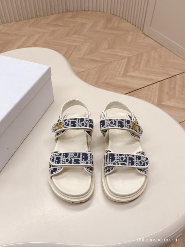 2025 Women Dior Navy White Canvas Sandals LY