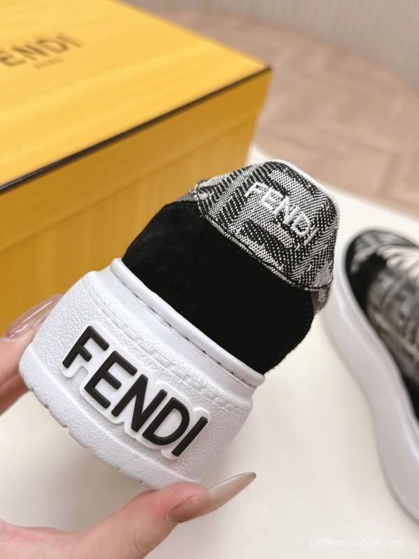 2025 Women Fendi Black Grey Leather Suede Sneakers LY00340