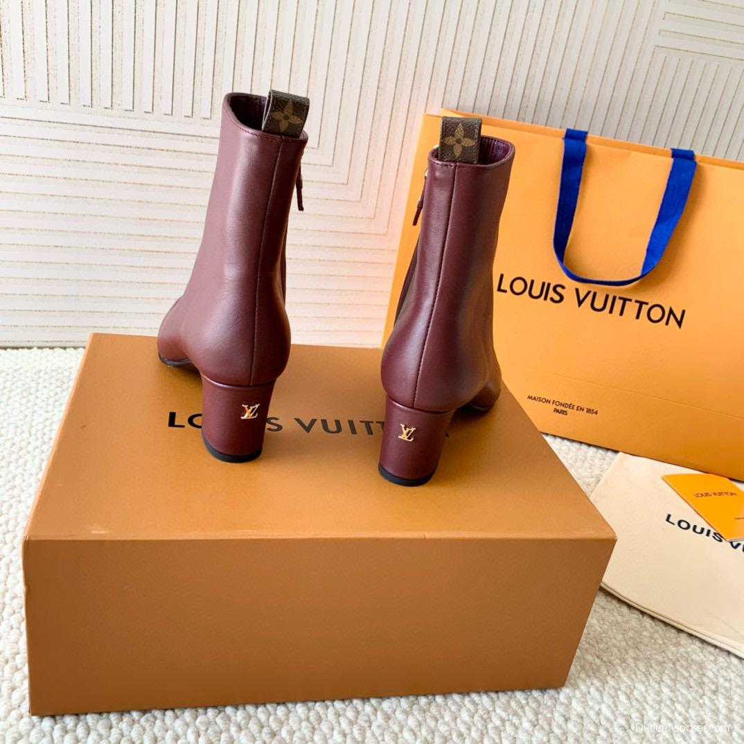 2024 Women Louis Vuitton Burgundy Leather Ankle Boots MJ00410