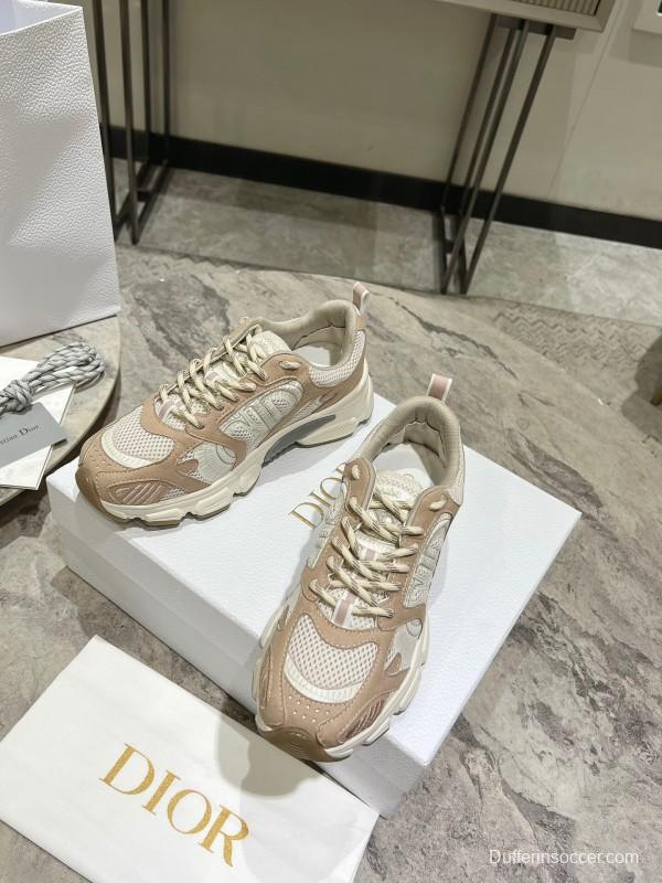 2025 Women Dior Beige White Mesh Leather Sneakers