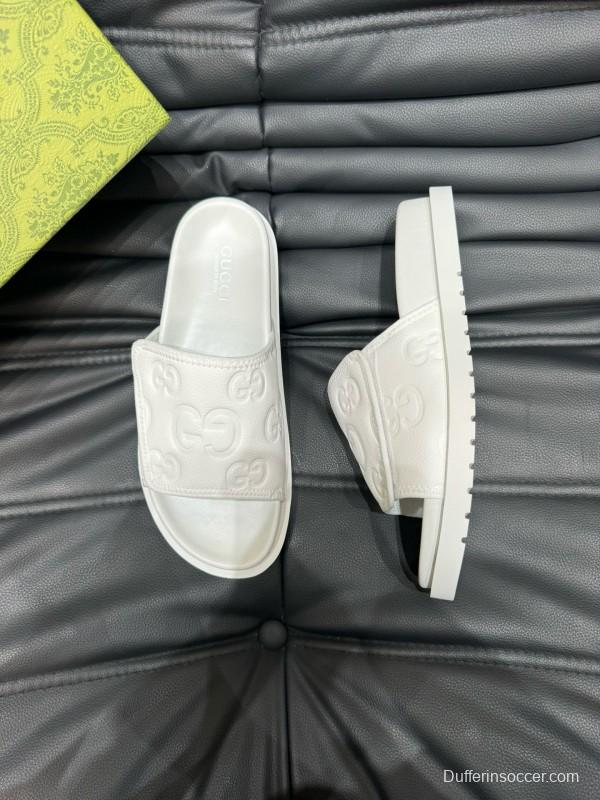 2024 Slippers Gucci White Leather Slippers MJ00200