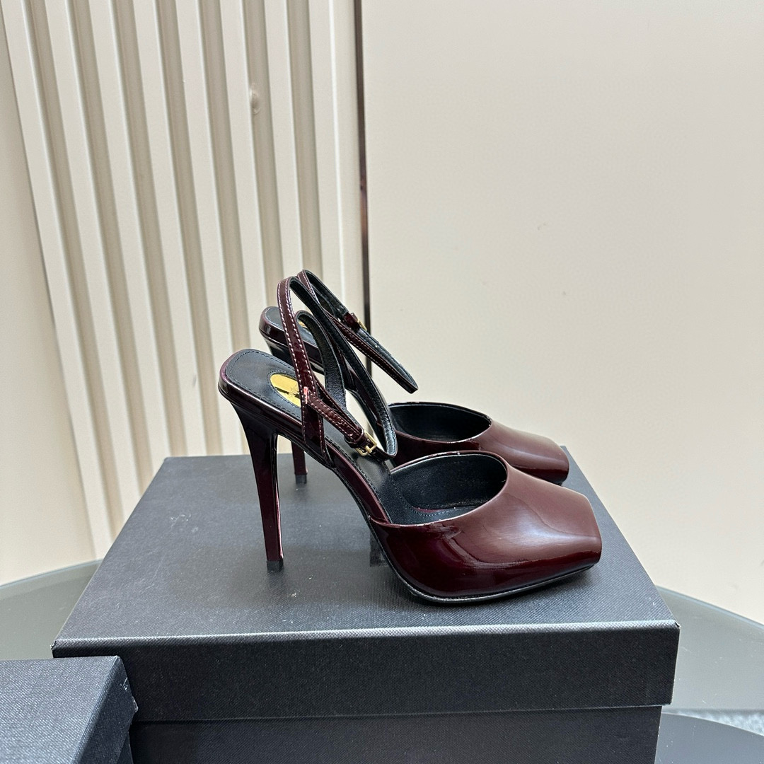 2025 Women Yves Saint Laurent Burgundy Leather Slingback Pumps