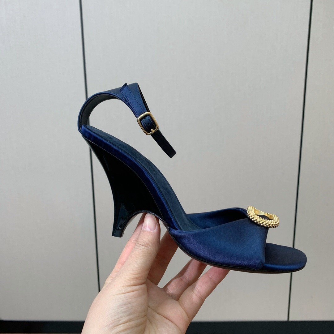 2025 Women Le Parmentier Navy Silk Sandals KFY00280