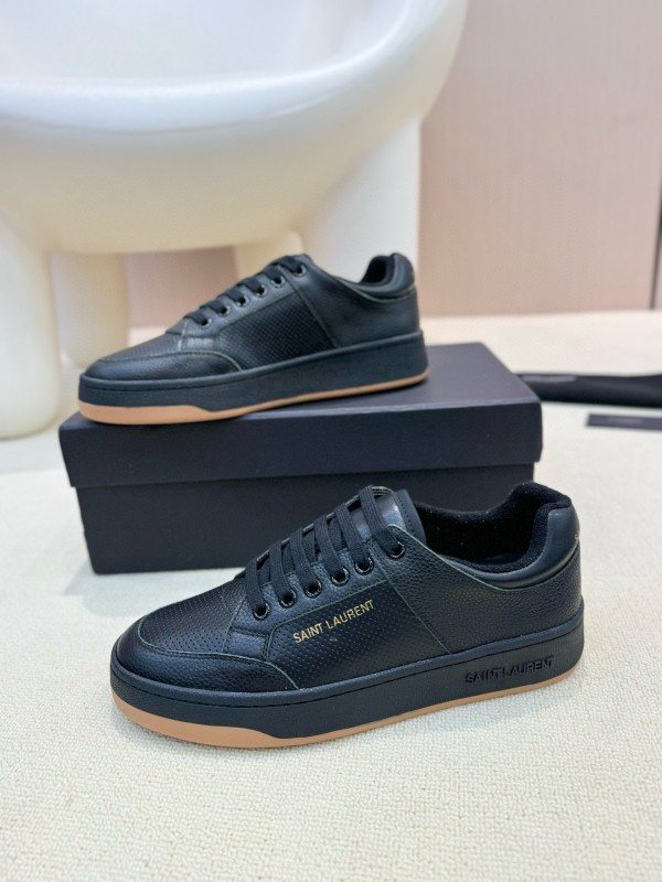 2024 Unisex Yves Saint Laurent Black Gold Leather Casual Shoes Laser Cut MJ00350