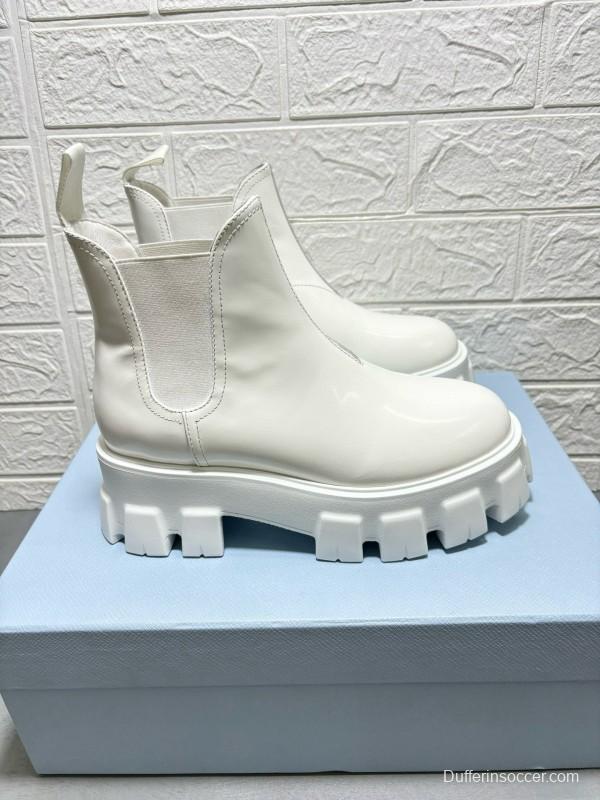 2024 Women Prada White Leather Chelsea Boots MJ00380
