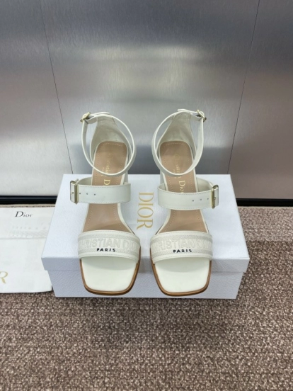 2025 Women Dior White Calfskin Leather Sandals Ankle Strap