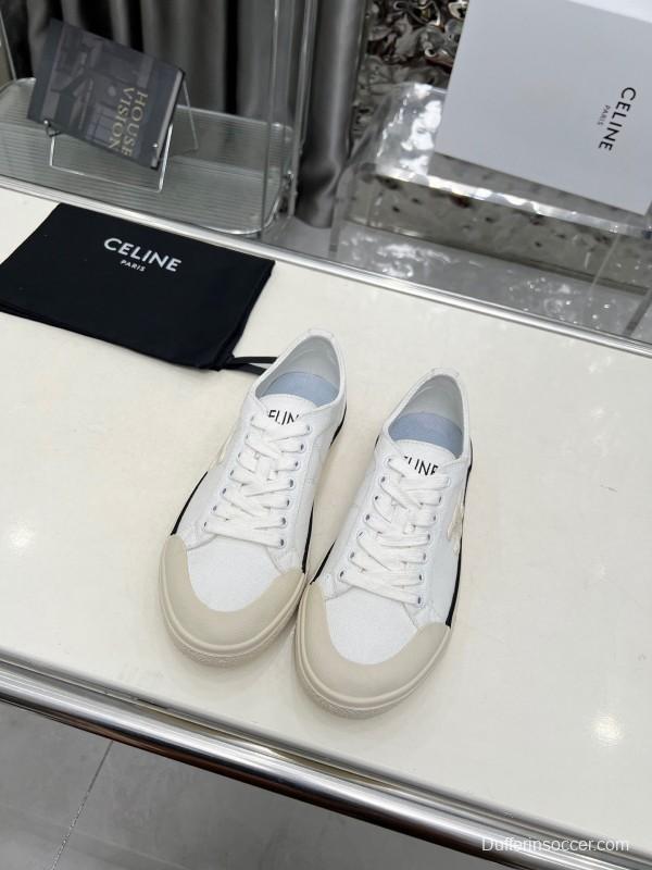 2025 Women Celine White Canvas Leather Low Top Sneakers LY00210