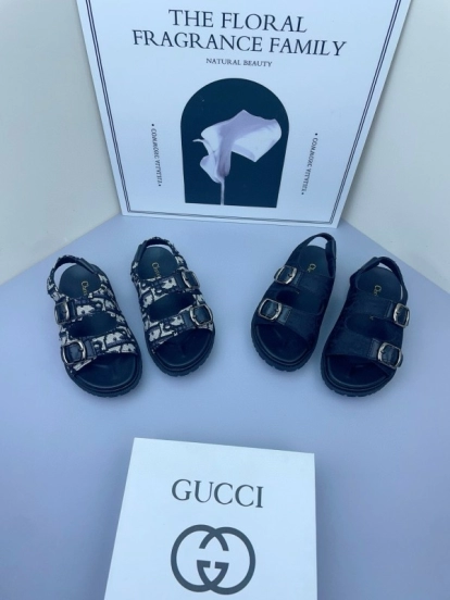 2025 Kids Gucci Black Leather Sandals