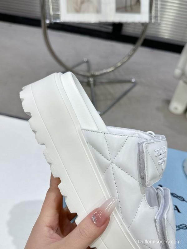 2025 Women Prada White Leather Sandals