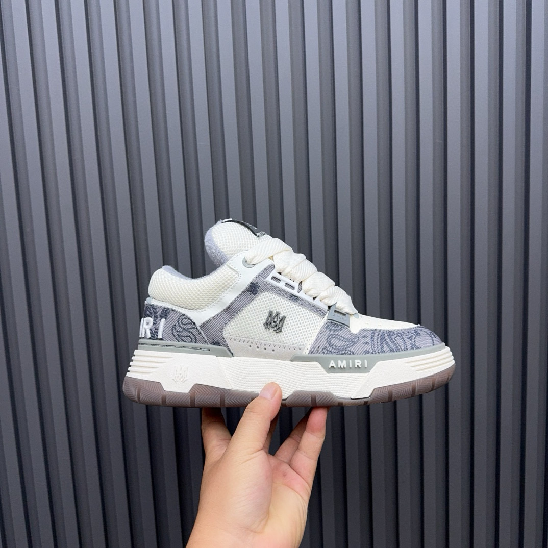 2024 Unisex Amiri White Grey Mesh Leather Sneakers MJ00360
