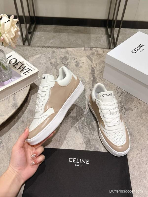 2025 Women Celine Beige White Leather Sneakers