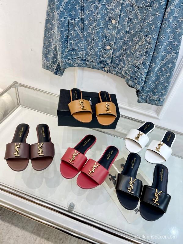 2025 Women Yves Saint Laurent White Leather Slippers LY00180