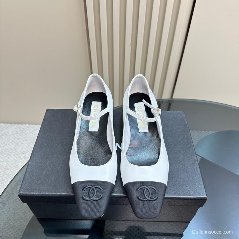 2025 Women Chanel White Black Leather Mary Jane Shoes