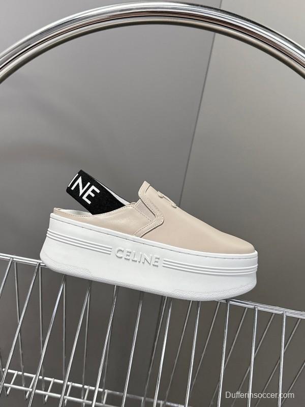 2025 Women Celine Beige Leather Slip-On Sneakers