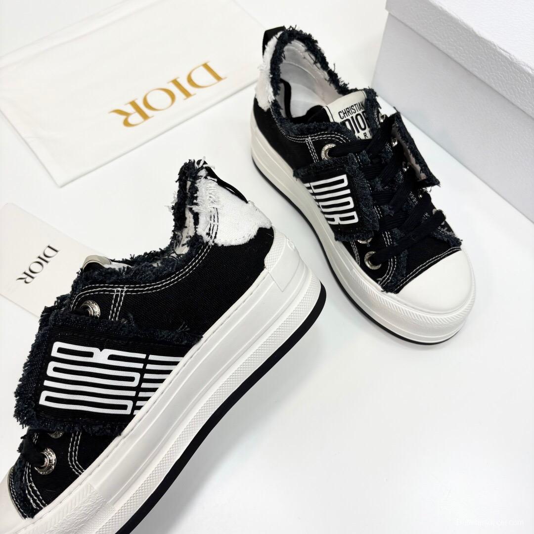 2025 Women Dior Black White Canvas Sneakers LY00300
