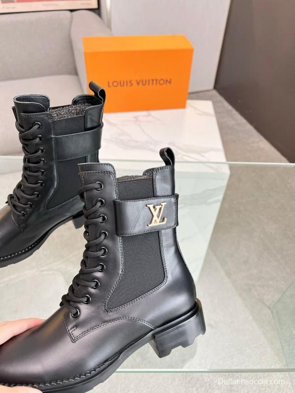 2024 Women Louis Vuitton Black Leather Boots MJ00320