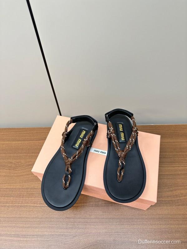 2025 Women Miu Miu Brown Leather Sandals