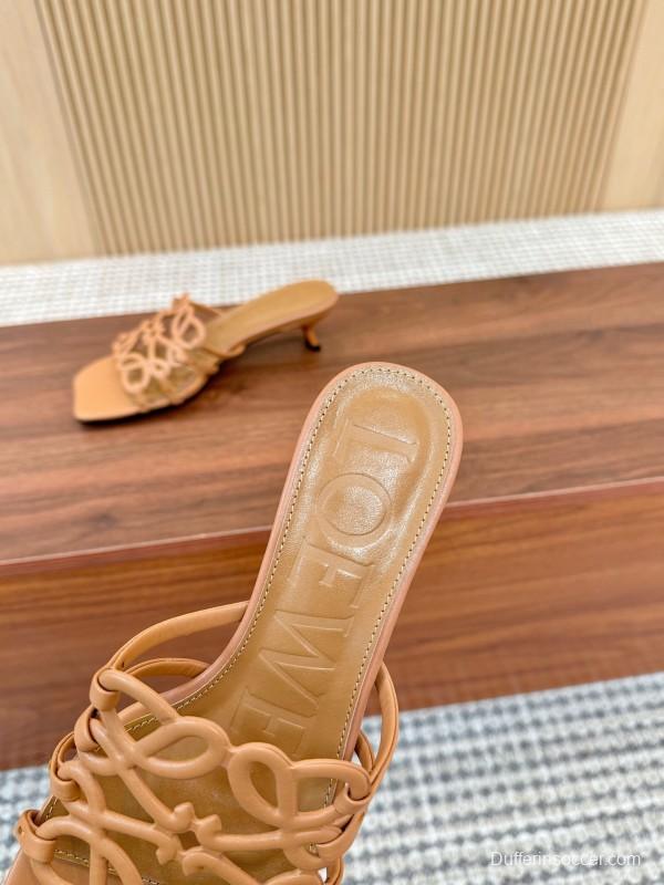 2025 Women Loewe Beige Leather Sandals LY00250