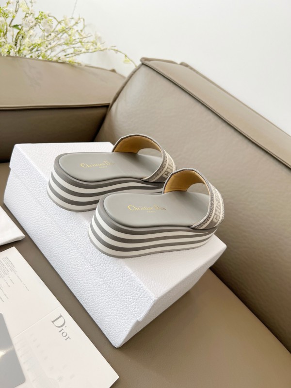 2025 Women Dior Grey Canvas Slippers CH