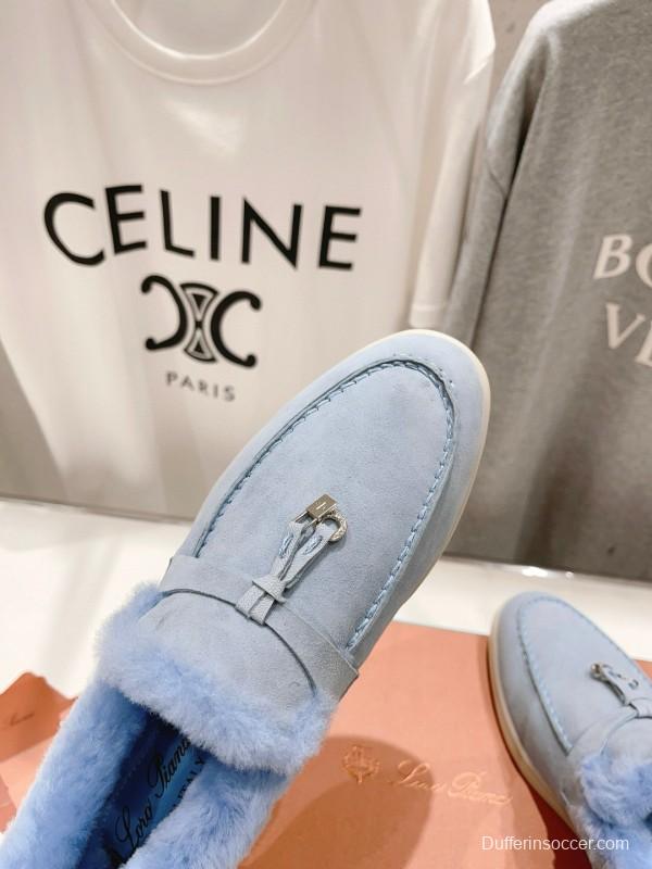 2024 Slippers LP Light Blue Suede Shearling Slippers