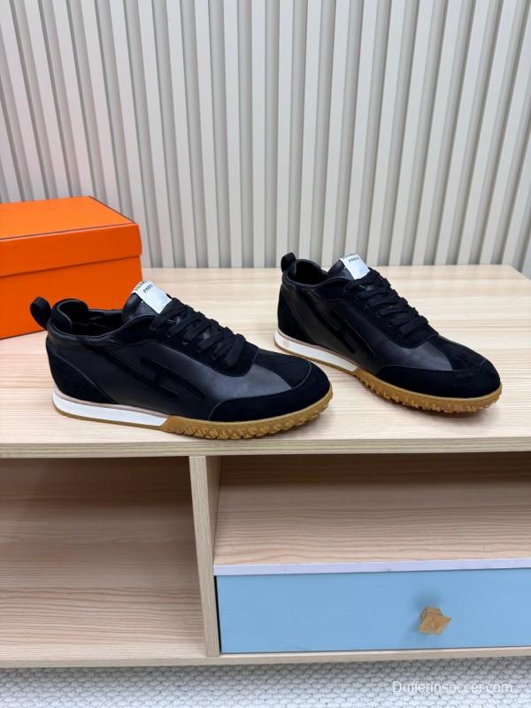 2025 Men Hermès Black Suede Leather Sneakers LY00310