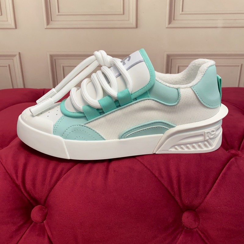 2025 Women Dolce & Gabbana White Mint Leather Mesh Sneakers