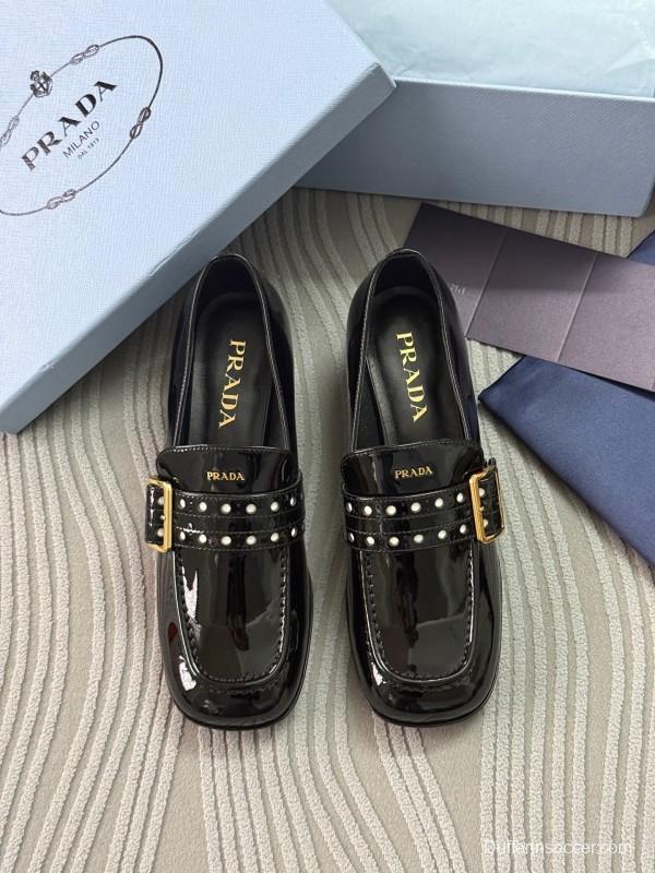 2025 Women Prada Black Patent Leather Mary Jane Loafer