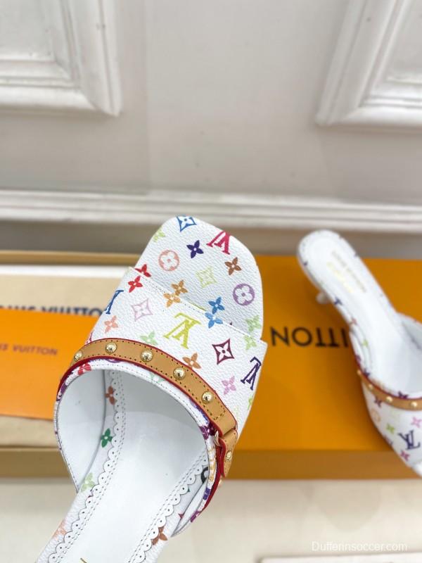 2025 Slippers Louis Vuitton White Multicolor Leather Slippers