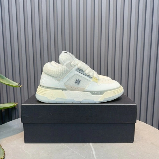 2024 Unisex Amiri White Beige Leather Mesh Sneakers MJ00360
