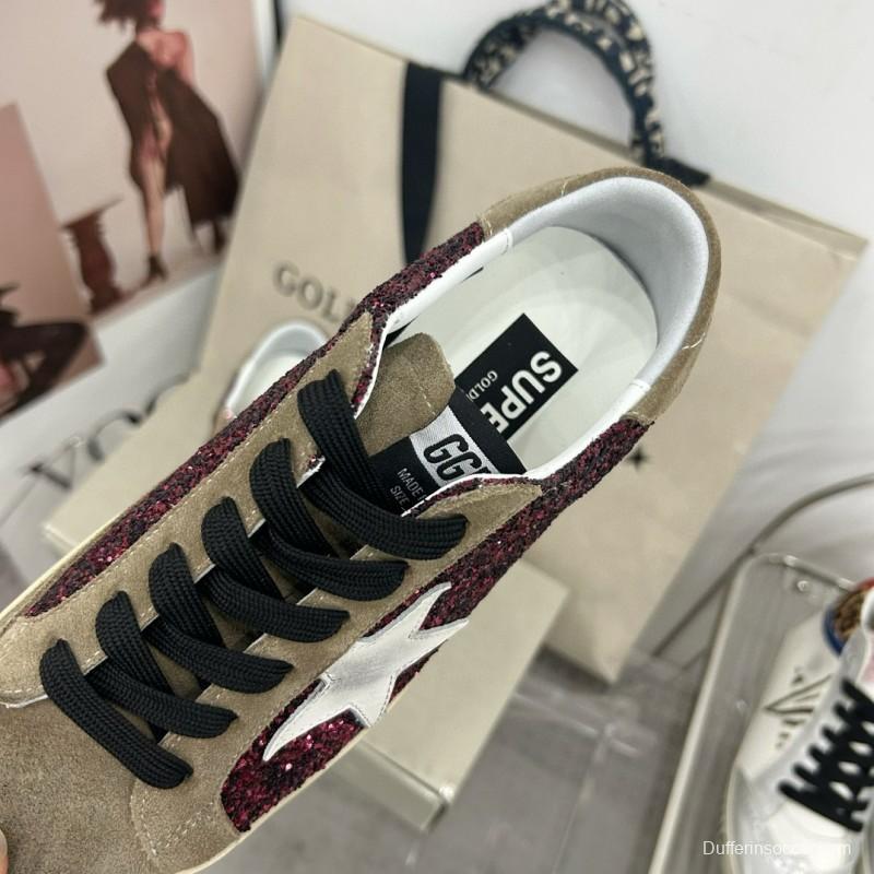 2025 Women GGDB Burgundy White Suede Glitter Sneakers