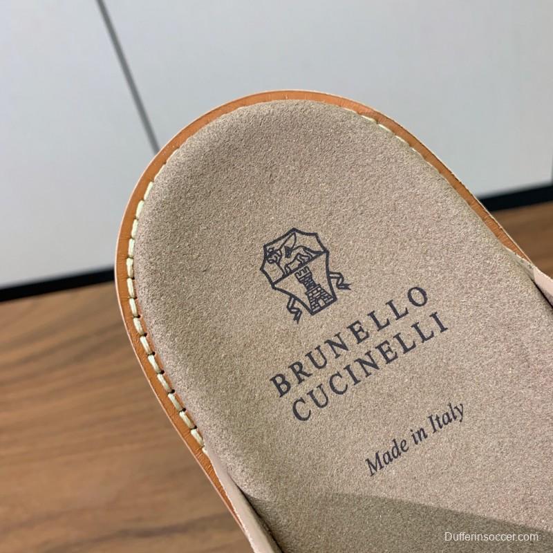2025 Unisex Brunello Cucinelli Beige Suede Leather Slippers KFY00250