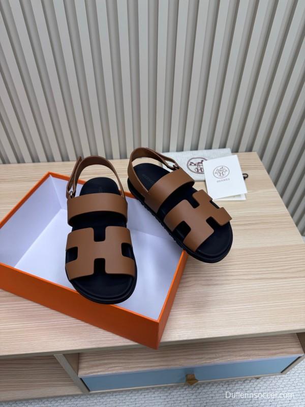 2025 Women Hermès Brown Leather Sandals