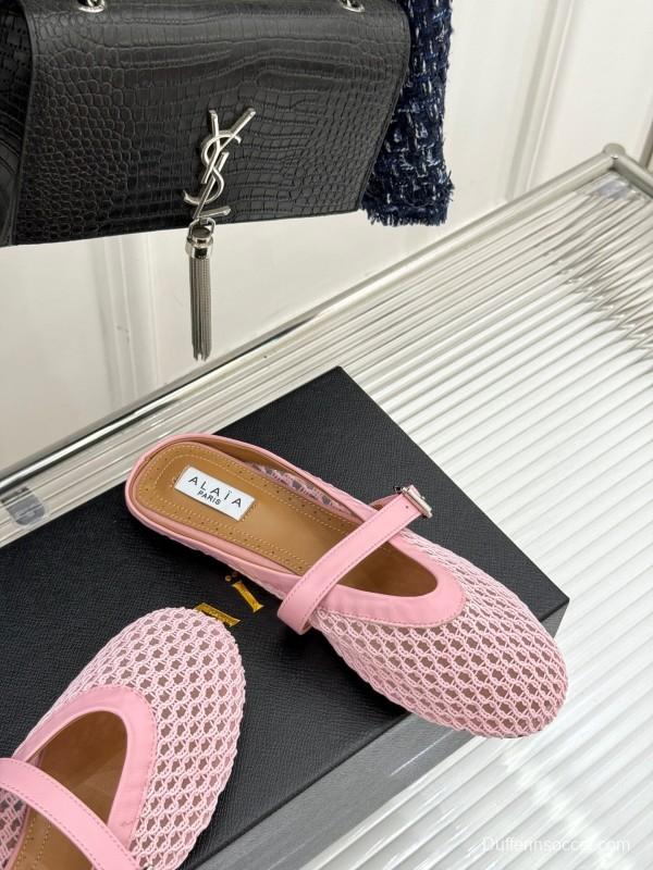 2025 Slippers AlAIA Pink Mesh Leather Mule